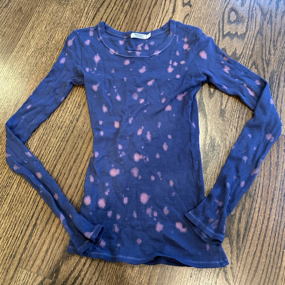 T2love navy long sleeve w/ bleach tie dye
